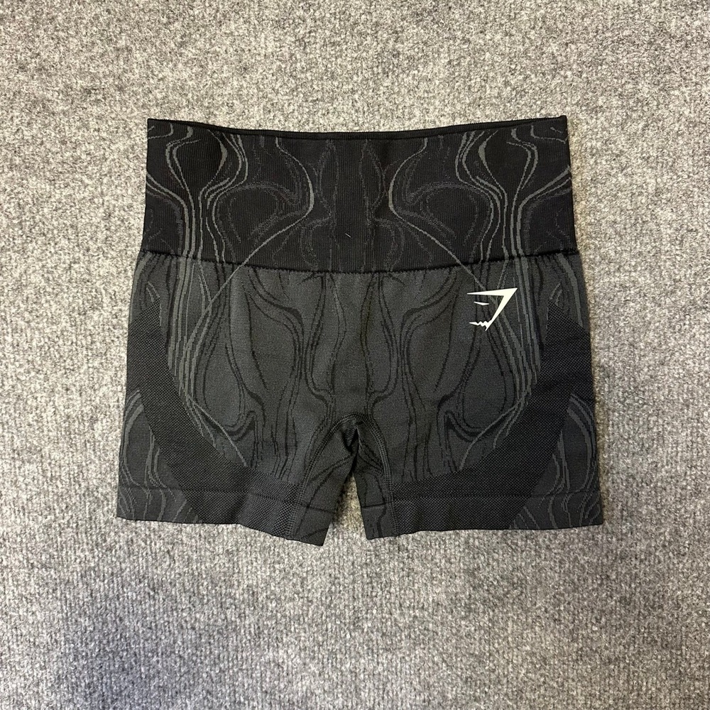 Gymshark Shorts Womens XS Black Grey Marble Seamless High Waist Athletic Gym